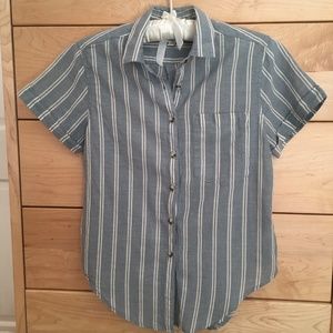 Toad & Co Airbrush Tie Short Sleeve Shirt sz Small striped blue, lightweight.